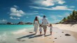An exciting blissful family vacation on the beach. a family with children enjoying the sun, sand and sea. Generative AI