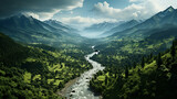 Fototapeta Góry - Aerial view of the vibrant beauty of a lush green forest