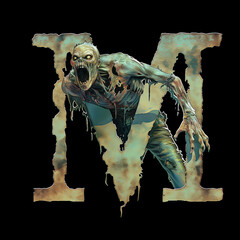 Zombie-Inspired Letter 'M' on Isolated Black Background