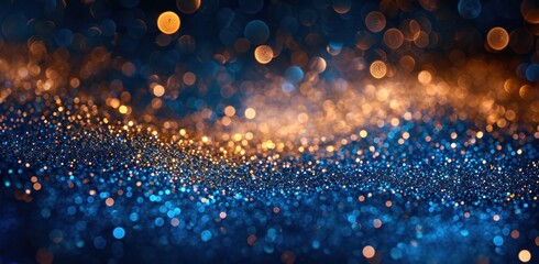 Wall Mural - golden and blue light reflected and glittering confetti blue lights blue background background