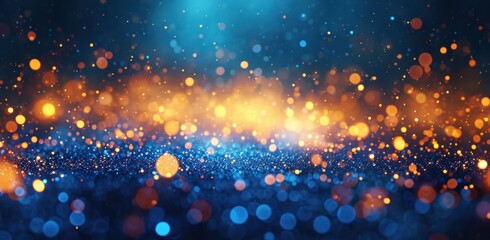 golden and blue light reflected and glittering confetti blue lights blue background background