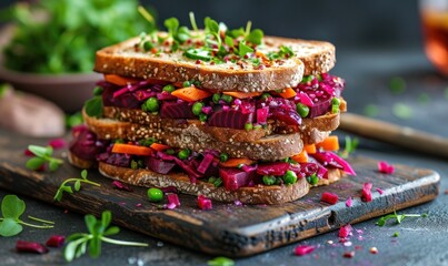 Wall Mural - sandwich on toast with beet root and carrots