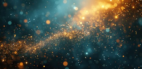 Wall Mural - shiny gold and blue confetti bokeh background
