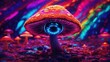 Fantasy mushroom in the forest. 3d illustration. Psychedelic surreal image.