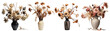 Set of vases with wilted flowers, cut out