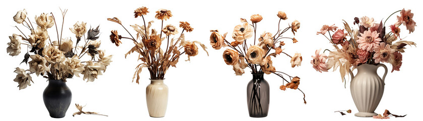 Wall Mural - Set of vases with wilted flowers, cut out