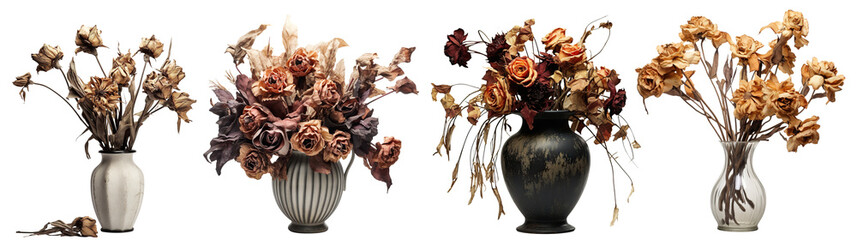 Wall Mural - Set of vases with wilted flowers, cut out