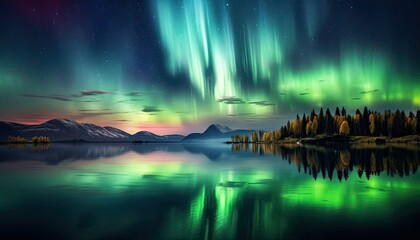 view of night sky with multicolored aurora borealis and snowy mountains peak background. night glows
