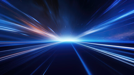 Blue light background with fast lights in space theme