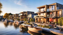 Scenic Waterfront Housing In Copenhagen, Denmark. A Picturesque Cityscape Blending Modern Apartments With Historic Charm Along The Harbor.