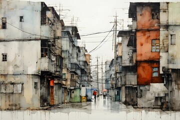 Urban city watercolor art