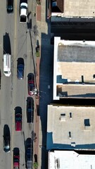 Wall Mural - In small American town, an aerial view road with cars