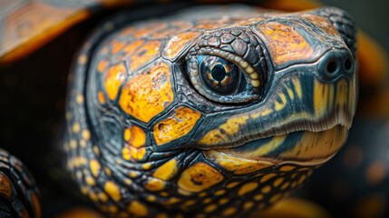 Wall Mural - A close-up photo of a turtle. Macro portrait of a turtle.