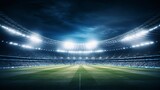 Fototapeta Londyn - Nighttime illumination and football arena with vivid lighting sports backdrop.