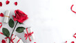 White elegant banner for Valentine's day with rose pattern poster with copyspace. Valentines roses pattern wallpaper.