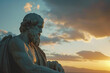 socrates statue and sunset cinematic