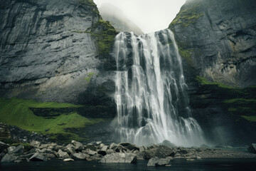 Wall Mural - Scenic waterfall rock wilderness cascade beauty travel water iceland landscape mountain nature summer