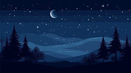 Wall Mural - serenity of nighttime in a vector scene featuring a starlit sky with celestial bodies shining bright