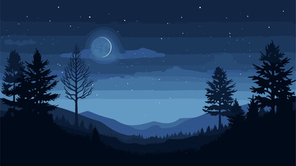 Wall Mural - serenity of nighttime in a vector scene featuring a starlit sky with celestial bodies shining bright