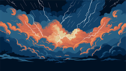 convey the power and drama of stormy weather in a vector art piece showcasing thunderclouds lightnin