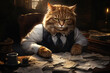 Cute cat in banker suit counting money