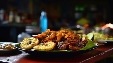 Poster - Taste of Dominican Streets: Dive into the Bustling Atmosphere of a Dominican Street Food Fiesta, Where the Market Showcases a Variety of Delights, From Empanadas and Alcapurrias to Tostones
