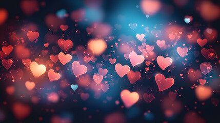 Wall Mural - Abstract dark gradient background with hearts shape bokeh.