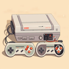 Poster - Retro gaming console with classic controllers