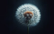 Close up of dandelion flowers floating in the air blurry forest background