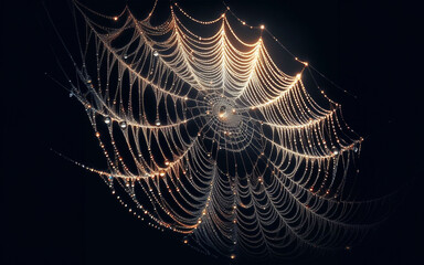 Spider web on black background. Filament