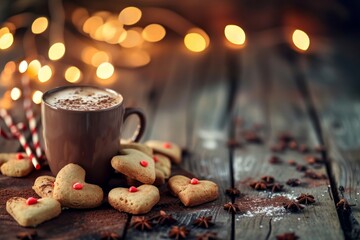 Hear shaped cookies and hot drink