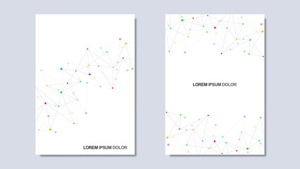 Vector illustration of minimalist design with connecting the dots and lines. Abstract geometric background of science and technology concept. Template for cover brochure, layout, flyer, book, banner