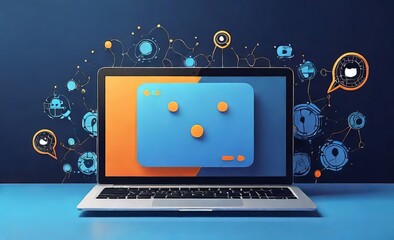 Wall Mural - Chat bot abstract logo on a laptop scree