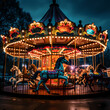 Whimsical carousel with colorful lights and horses 