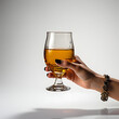 Hand refusing a glass of alcohol isolated on white background, photo, png

