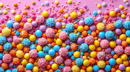 Sticker -  a bunch of sprinkles that are on top of a sheet of pink and blue paper with yellow and blue sprinkles on the top of the sprinkles.