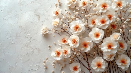 Sticker -  a close up of a bunch of flowers on a white surface with a small amount of flowers in the middle of the frame and a few smaller flowers on the left side of the frame.