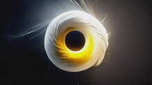 White And Yellow Abstract Art That Moves Around And On A Black Background