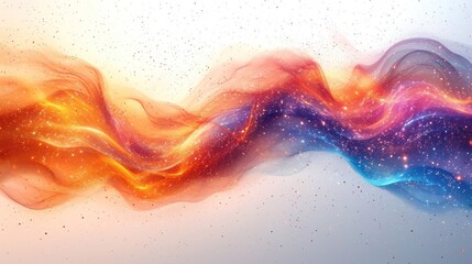 Poster -  an abstract painting of a wave of colorful smoke and stars on a white background with a blue sky in the middle of the image and a red, orange, blue, yellow, pink, and blue, and white, and.