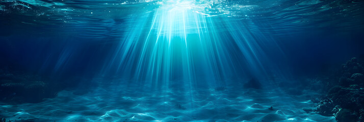 Wall Mural - Underwater Sea - Deep Water Abyss With Blue Sun light