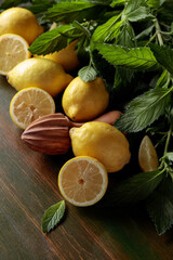 Wall Mural - Fresh juicy lemons with mint.