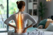 Shot With Highlighted Spine Of Woman With Back Pain