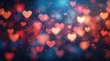 Abstract Dark Gradient Background With Hearts Shape Bokeh.