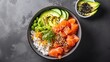 Overhead View of Poke Bowl: Traditional Hawaiian and Japanese Raw Fish Salad AI Generated