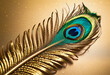 golden peacock feathers on gold background