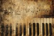 Retro Synthesis: Old Keyboard and Music Notes Converge in a Gritty Grunge Music Background Wallpaper