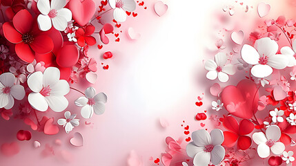 Wall Mural - beautiful pink and white happy valentine day banner with hearts and flowers background