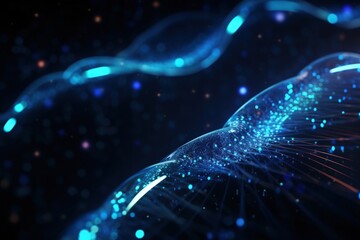 Wall Mural - Dark blue digital background with big data code, DNA transfer.