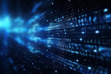 Wall Mural - Dark blue digital background with big data code, DNA transfer.