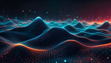 Fototapeta  - Technologie Hintergrund Vorlage mit verbundenen Punkten auf 3D Linien Wellen Landschaft, Daten Wissenschaft, Teilchen, digitale Welt, virtuelle Realität, Cyberspace, technologie, moderne Auswertung 